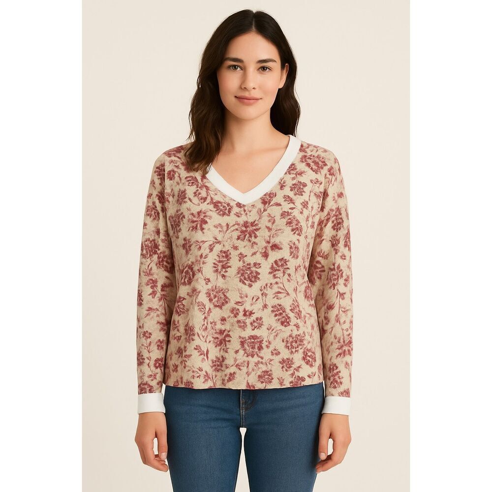 C & C California size 1X floral V neck sweater.